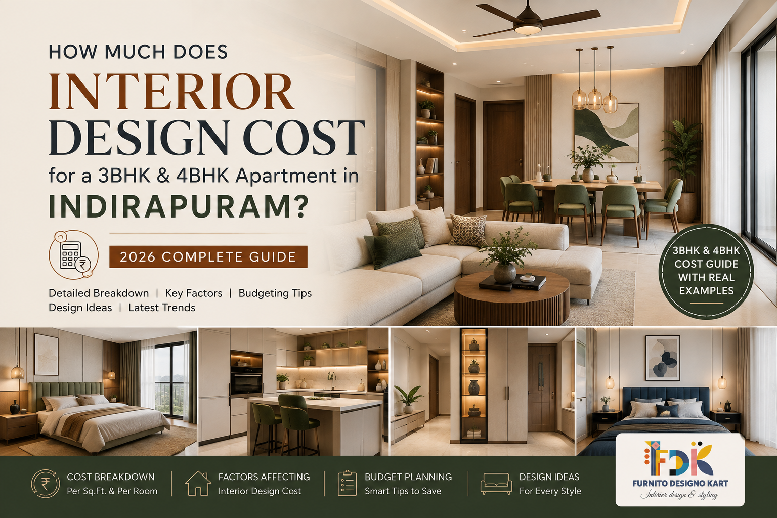 How Much Does Interior Design Cost for a 3BHK & 4BHK Apartment in Indirapuram? (2026 Complete Guide)