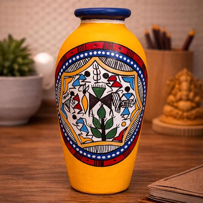 Handpainted Terracotta Vase with Madhubani Design