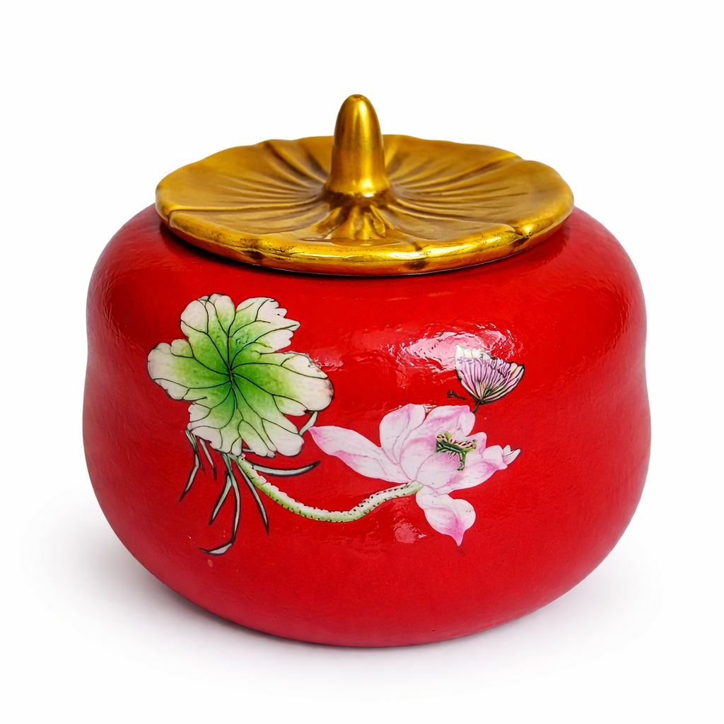 Ceramic Pickle Jar with Lid, Red, 250ml | Airtight Container, For Pickles, Chutney, Spices, Candy & Dry Snacks, Decorative Kitchen Storage